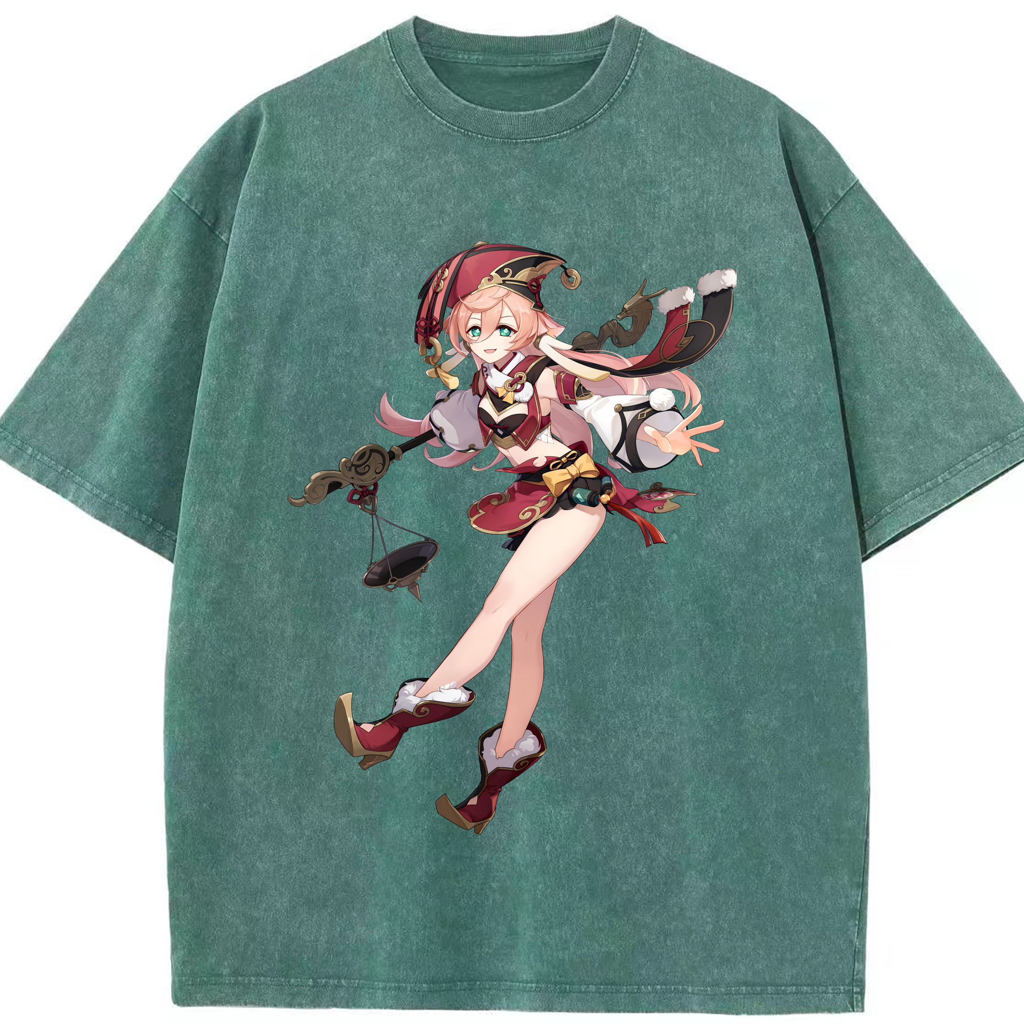 げんし神 ヤンフェイ genshin Yanfei 綿100% ヴィンテージ風 半袖Tシャツ（フロントプリント）